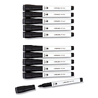 U Brands Medium Point Low-Odor Dry-Erase Markers with Erasers, Medium Bullet Tip, Black, Dozen (UBR2922U0012)