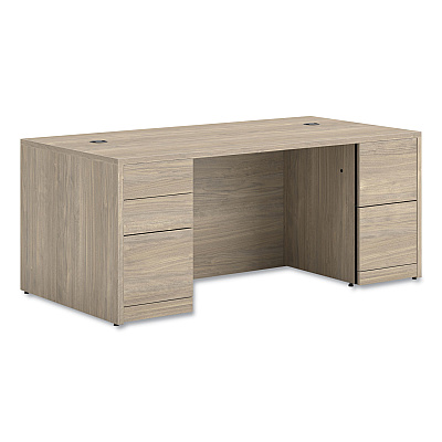 HON 10500 Series Double Full-Height Pedestal Desk, Left: Box/Box/File, Right: File/File, 72" x 36" x 29.5", Kingswood Walnut (HON105890LKI1)