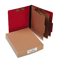 ACCO ColorLife PRESSTEX Classification Folders, 3" Expansion, 2 Dividers, 6 Fasteners, Letter Size, Executive Red Exterior, 10/Box (ACC15669)