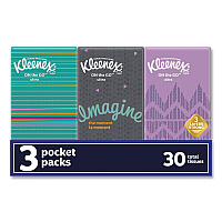 Kleenex On The Go Packs Facial Tissues, 3-Ply, White, 10 Sheets/Pouch, 3 Pouches/Pack, 36 Packs/Carton (KCC11976)