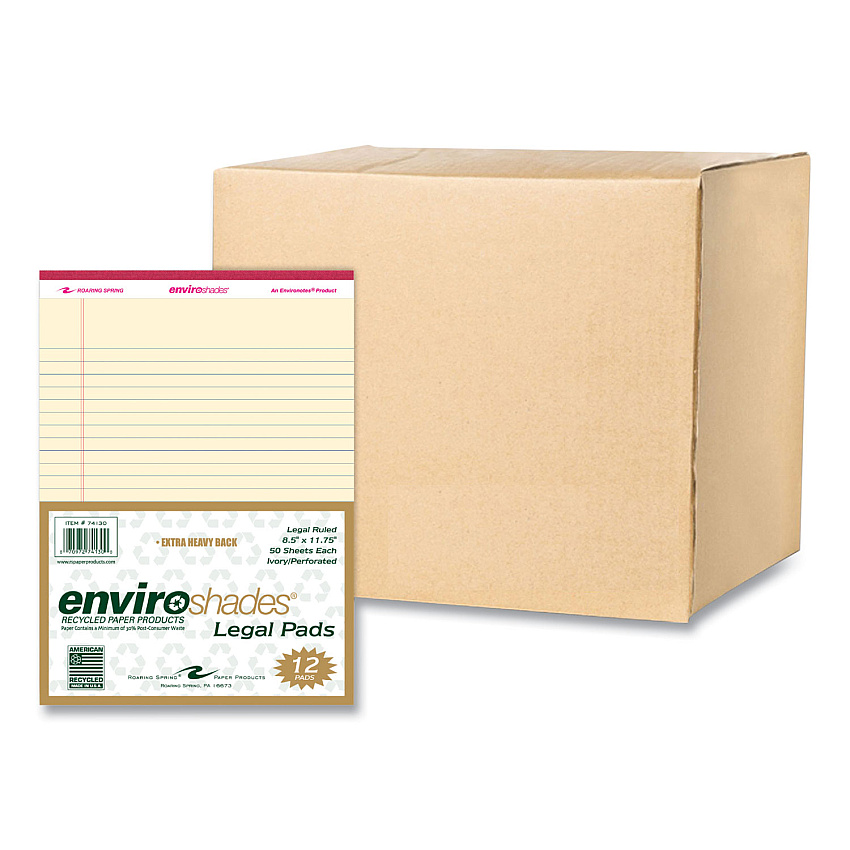 Roaring Spring Enviroshades Legal Notepads, 50 Ivory 8.5 x 11.75 Sheets, 72 Notepads/Carton (ROA74130CS)
