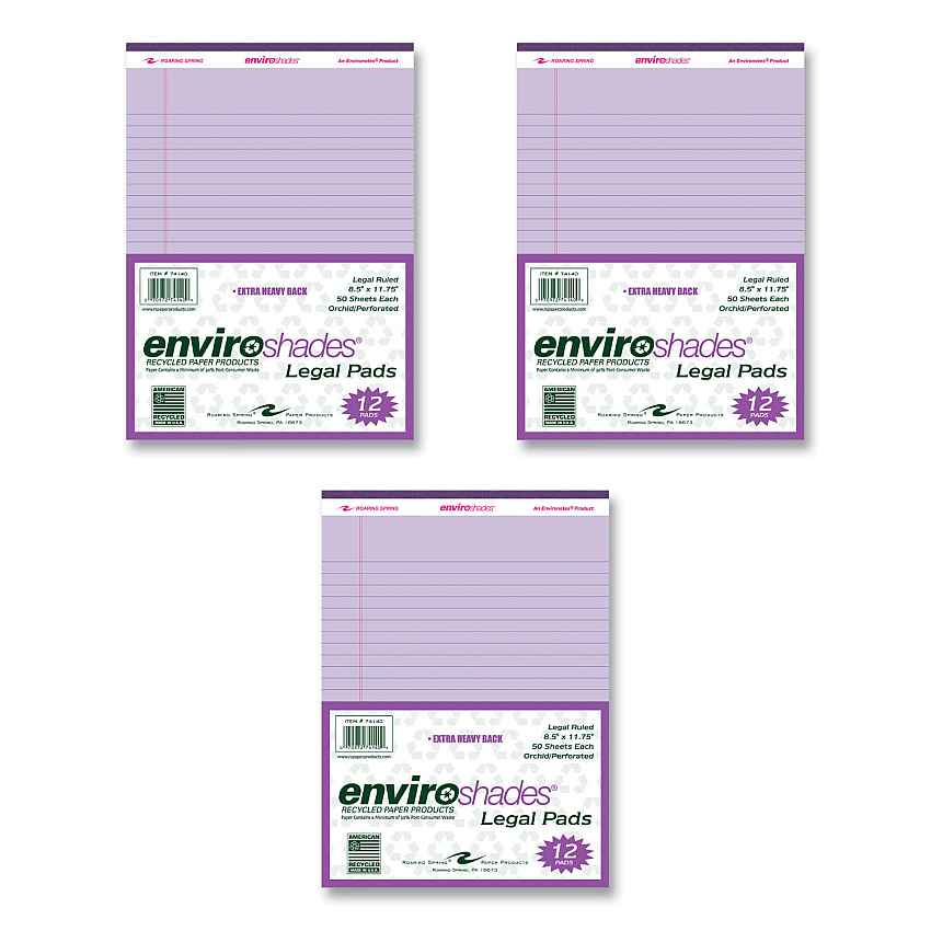 Roaring Spring Enviroshades Legal Notepads, 50 Orchid 8.5 x 11.75 Sheets, 72 Notepads/Carton (ROA74140CS)