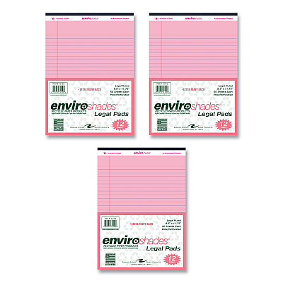 Roaring Spring Enviroshades Legal Notepads, 50 Pink 8.5 x 11.75 Sheets, 72 Notepads/Carton (ROA74150CS)