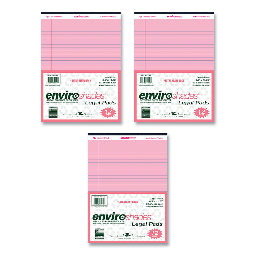 Roaring Spring Enviroshades Legal Notepads, 50 Pink 8.5 x 11.75 Sheets, 72 Notepads/Carton (ROA74150CS)
