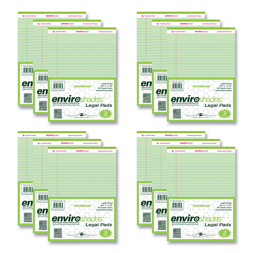 Roaring Spring Enviroshades Legal Notepads, 50 Green 8.5 x 11.75 Sheets, 72 Notepads/Carton (ROA74193CS)