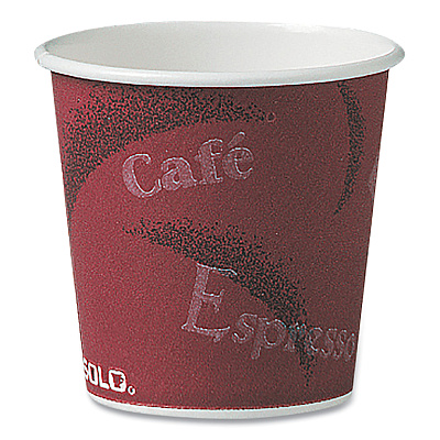 Solo Single-Sided Poly Paper Hot Cups, 4 oz, Bistro Design, 50/Pack, 20 Pack/Carton (SCC374SI)
