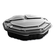 Solo OctaView Hinged-Lid Hot Food Containers, 3-Compartment, 38 oz, 9.55 x 9.1 x 2.4, Black/Clear, Plastic, 100/Carton (SCC809014PP94)