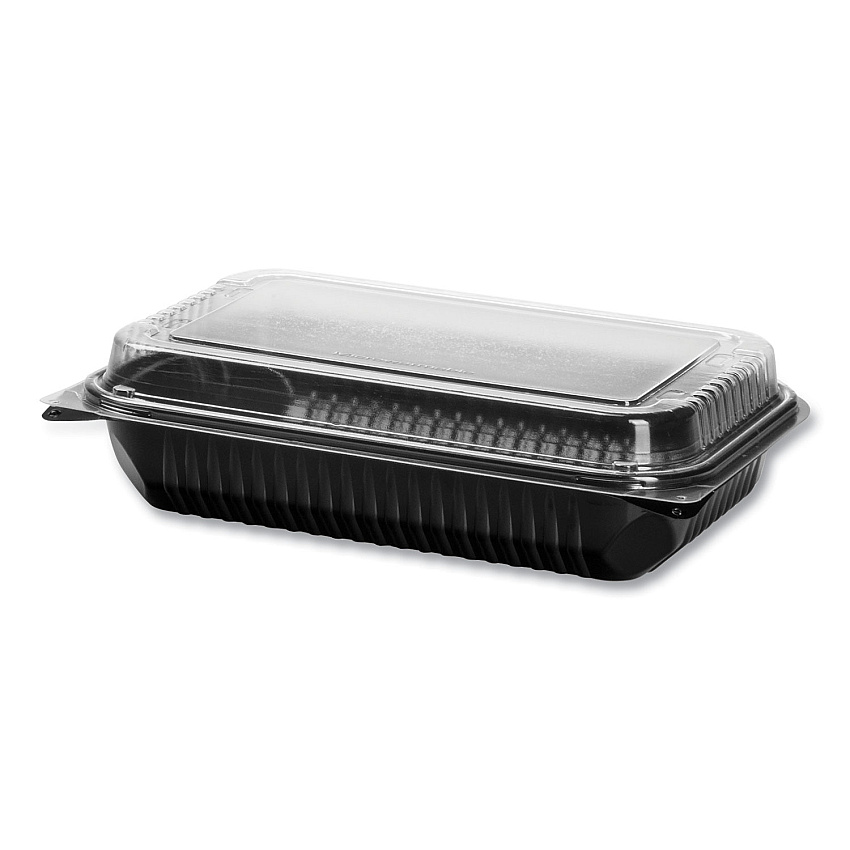 Solo Hinged-Lid Dinner Box, 64 oz, 11.5 x 8.1 x 3,  Black/Clear, Plastic, 100/Carton (SCC919017PM94)