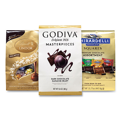 National Brand Lindt Lindor, Godiva, Ghiradelli Premium Chocolate Variety, 44.37 oz Bag, 3/Carton (GRR60000730)