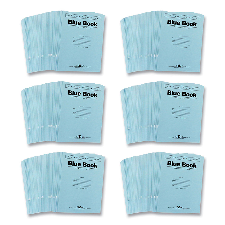 Roaring Spring Examination Blue Book, Wide/Legal Rule, Blue Cover, (12) 11 x 8.5 Sheets, 300/Carton (ROA77519CS)