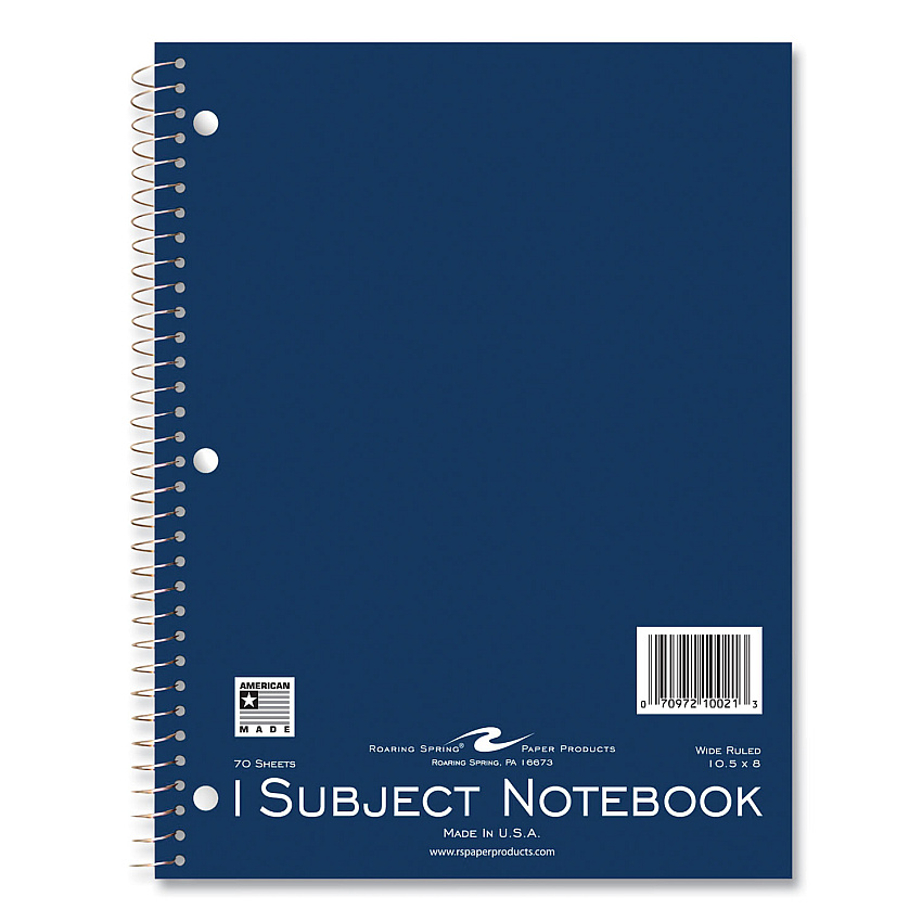 Roaring Spring Subject Wirebound Promo Notebook, 1-Subject, Wide/Legal Rule, Assorted Cover, (70) 10.5 x 8 Sheets, 24/Carton (ROA10021CS)