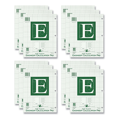 Roaring Spring Engineer Pad, (0.5" Margins), Quad Rule (5 sq/in, 1 sq/in), 200 Light Green 8.5 x 11 Sheets/Pad, 12/Carton (ROA95389CS)