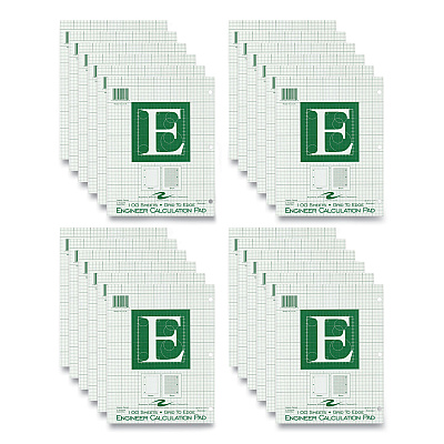 Roaring Spring Engineer Pad, (1.25" Margin), Quad Rule (5 sq/in, 1 sq/in), 100 Light Green 8.5 x 11 Sheets/Pad, 24/Carton (ROA95582CS)
