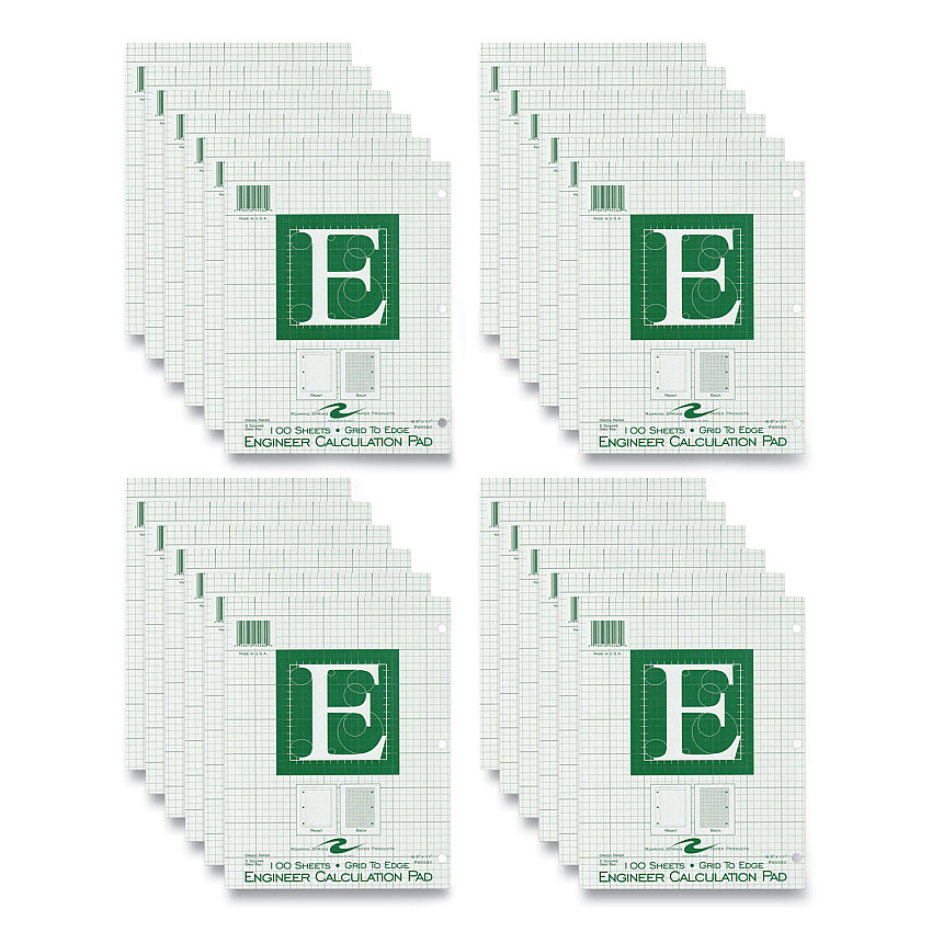 Roaring Spring Engineer Pad, (1.25" Margin), Quad Rule (5 sq/in, 1 sq/in), 100 Light Green 8.5 x 11 Sheets/Pad, 24/Carton (ROA95582CS)