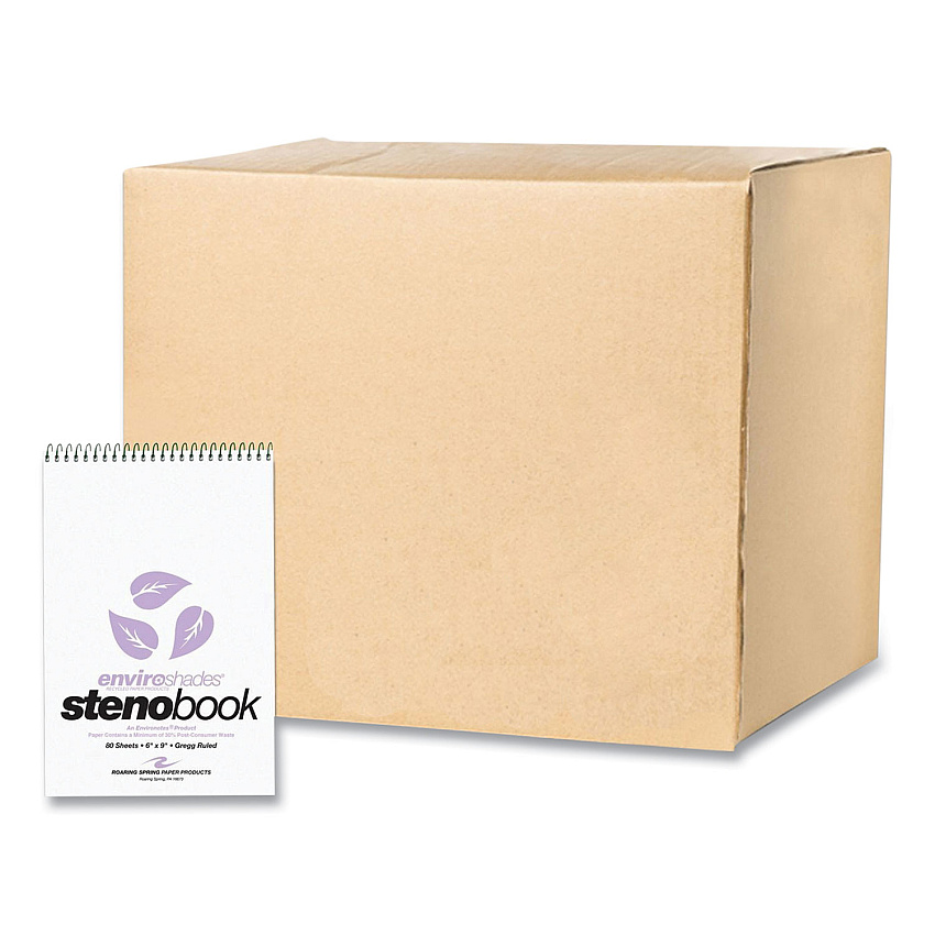 Roaring Spring EnviroShades Steno Pad, Gregg Rule, White Cover, 80 Orchid 6 x 9 Sheets, 24 Pads/Carton (ROA12264CS)