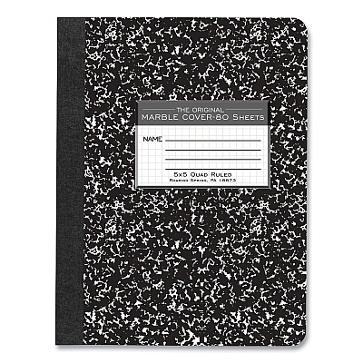 Roaring Spring Hardcover Composition Book, Quadrille 5 sq/in Rule, Black Marble Cover, (80) 9.75 x 7.5 Sheets, 48/Carton (ROA77227CS)