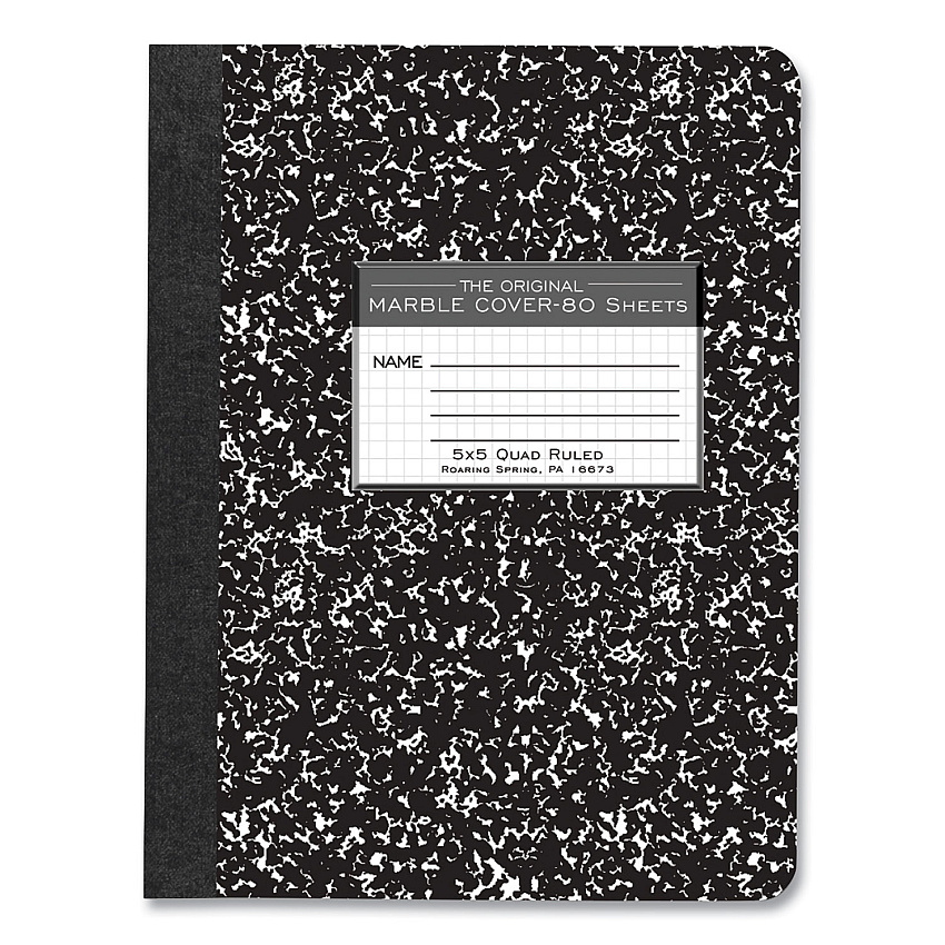 Roaring Spring Hardcover Composition Book, Quadrille 5 sq/in Rule, Black Marble Cover, (80) 9.75 x 7.5 Sheets, 48/Carton (ROA77227CS)