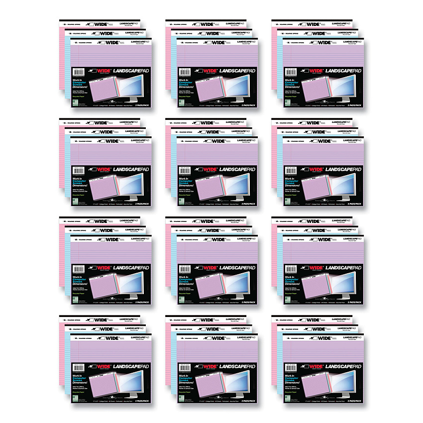 Roaring Spring WIDE Landscape Format Writing Pad, Medium/College Rule, 40 Assorted Colors 11 x 9.5 Sheets, 12/Carton (ROA74535CS)