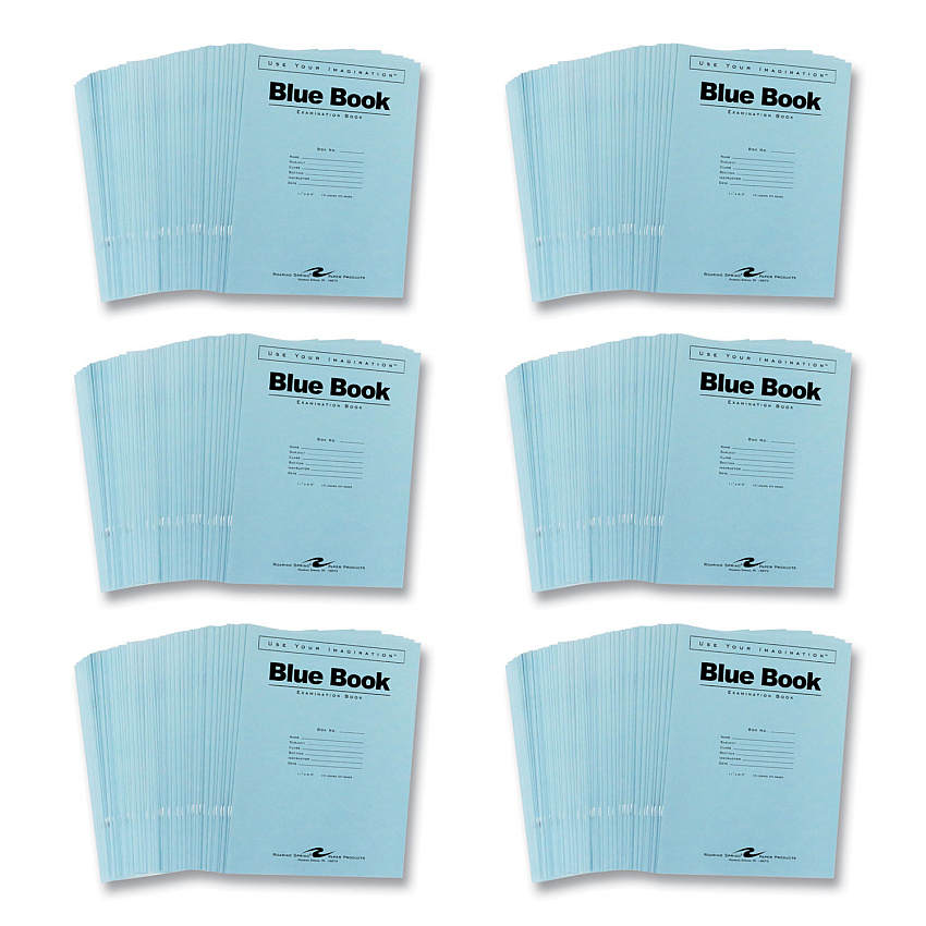 Roaring Spring Examination Blue Book, Wide/Legal Rule, Blue Cover, (10) 11 x 8.5 Sheets, 300/Carton (ROA77518CS)