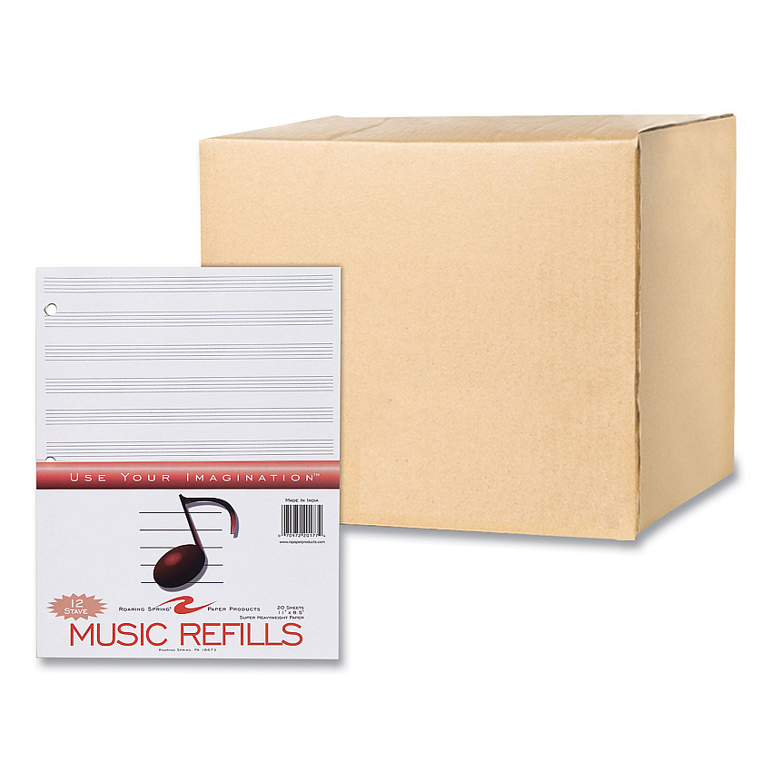 Roaring Spring Music Filler Paper, 3-Hole Punched, 8.5 x 11, Music Transcription Format, 20 Sheets/Pack, 24 Packs/Carton (ROA20177CS)