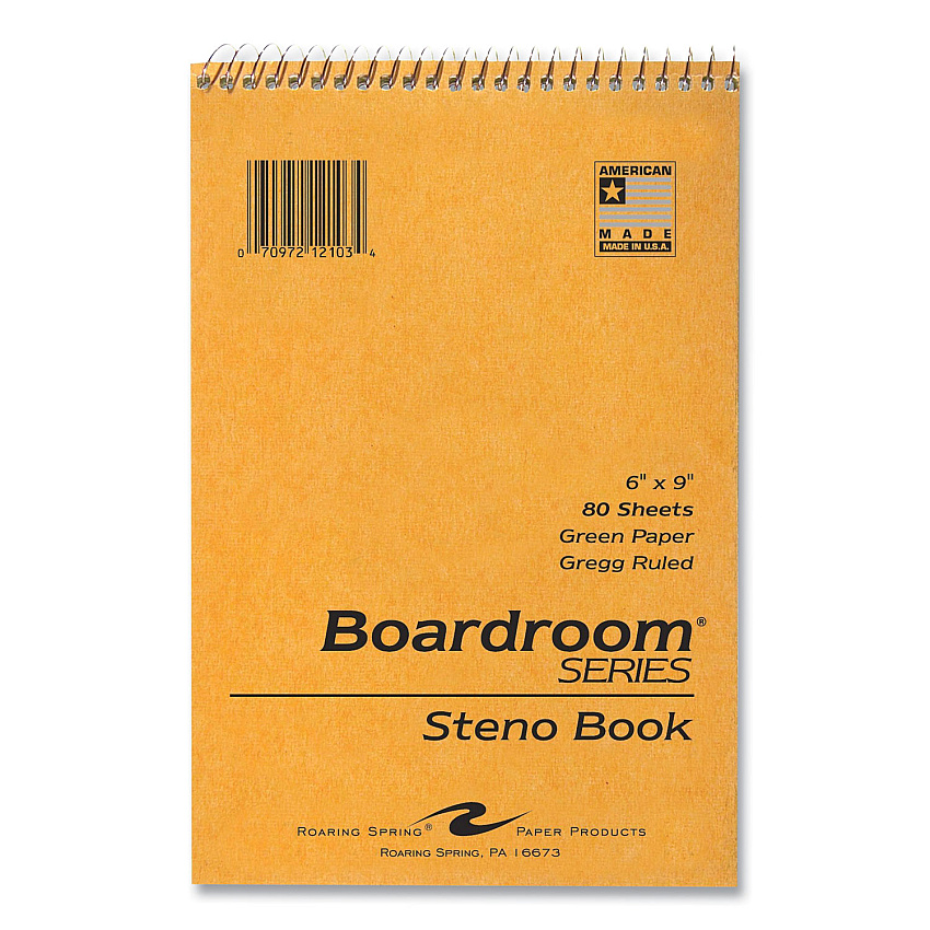 Roaring Spring Boardroom Series Steno Pad, Gregg Ruled, Brown Cover, 80 Green 6 x 9 Sheets, 72 Pads/Carton (ROA12103CS)
