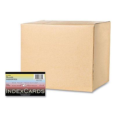 Roaring Spring Colored Index Cards, 3 x 5, Assorted Colors, 100/Pack, 36 Packs/Carton (ROA83369CS)