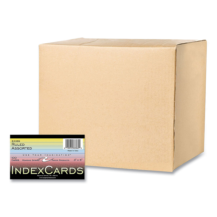 Roaring Spring Colored Index Cards, 3 x 5, Assorted Colors, 100/Pack, 36 Packs/Carton (ROA83369CS)