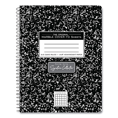 Roaring Spring Spring Signature Composition Book, Quad 5 sq/in Rule, Black Marble Cover, (70) 9.75 x 7.5 Sheets, 24/Carton (ROA10113CS)