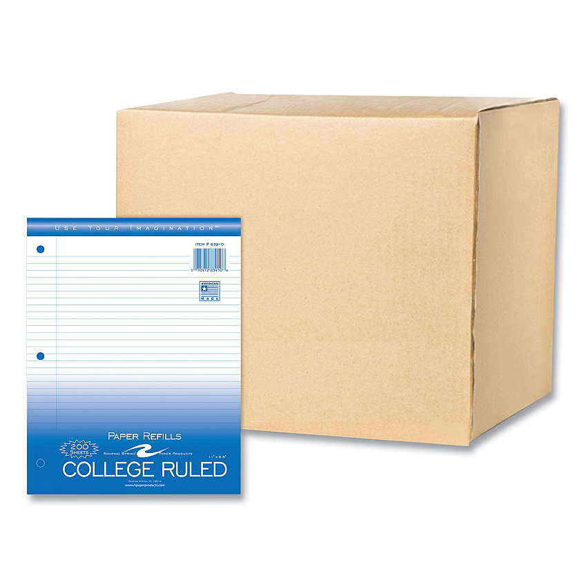 Roaring Spring Loose Leaf Paper, 8.5 x 11, 3-Hole Punched, College Rule, White, 200 Sheets/Pack, 24 Packs/Carton (ROA83910CS)