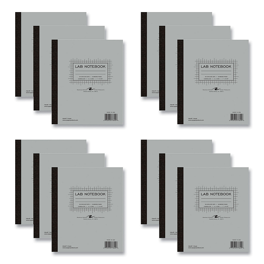 Roaring Spring Lab and Science Carbonless Notebook, Quad Rule (4 sq/in), Gray Cover, (100) 11x9.25 Sheets, 12/Carton (ROA77645CS)