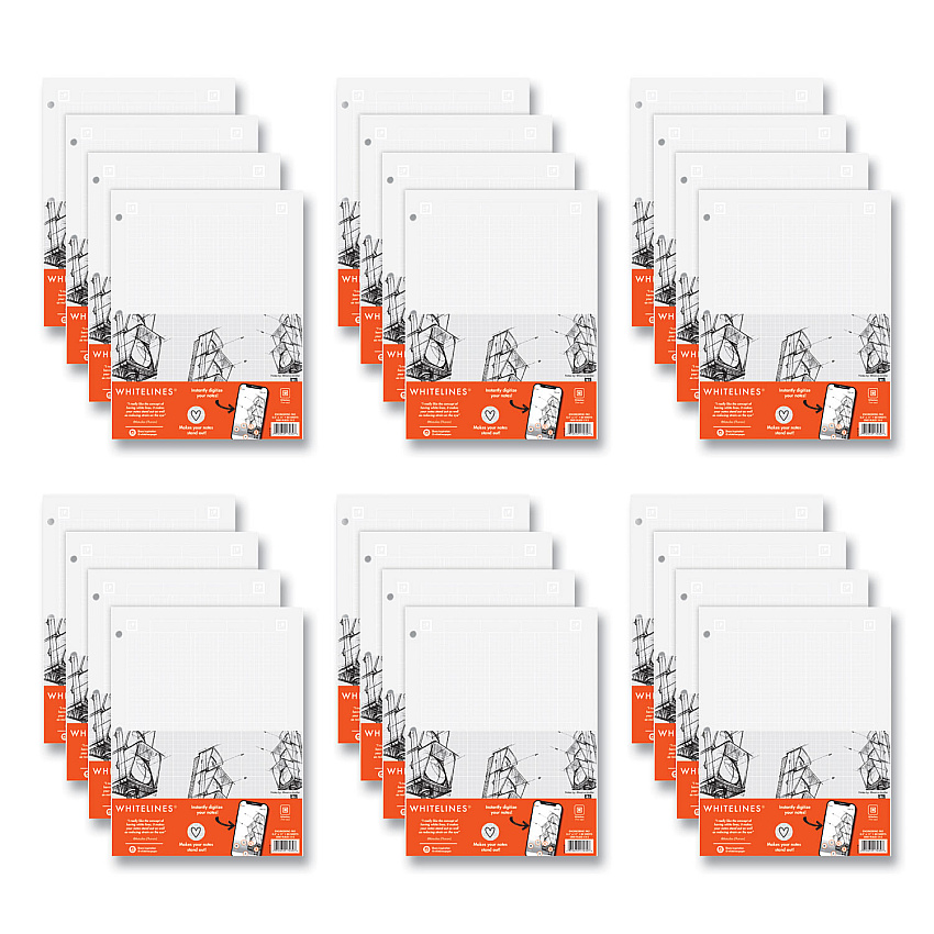Roaring Spring Whitelines Engineering Pad, 5 sq/in Quadrille Rule, 80 Gray 8.5 x 11 Sheets, 24/Carton (ROA17030CS)