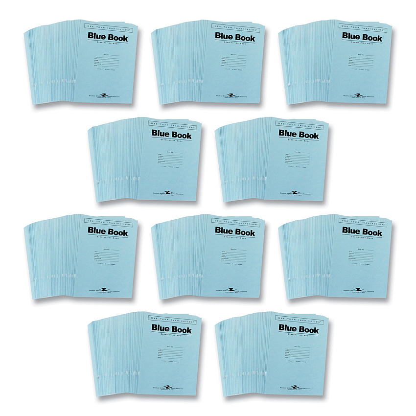 Roaring Spring Examination Blue Book, Wide/Legal Rule, Blue Cover, (6) 11 x 8.5 Sheets, 500/Carton (ROA77516CS)