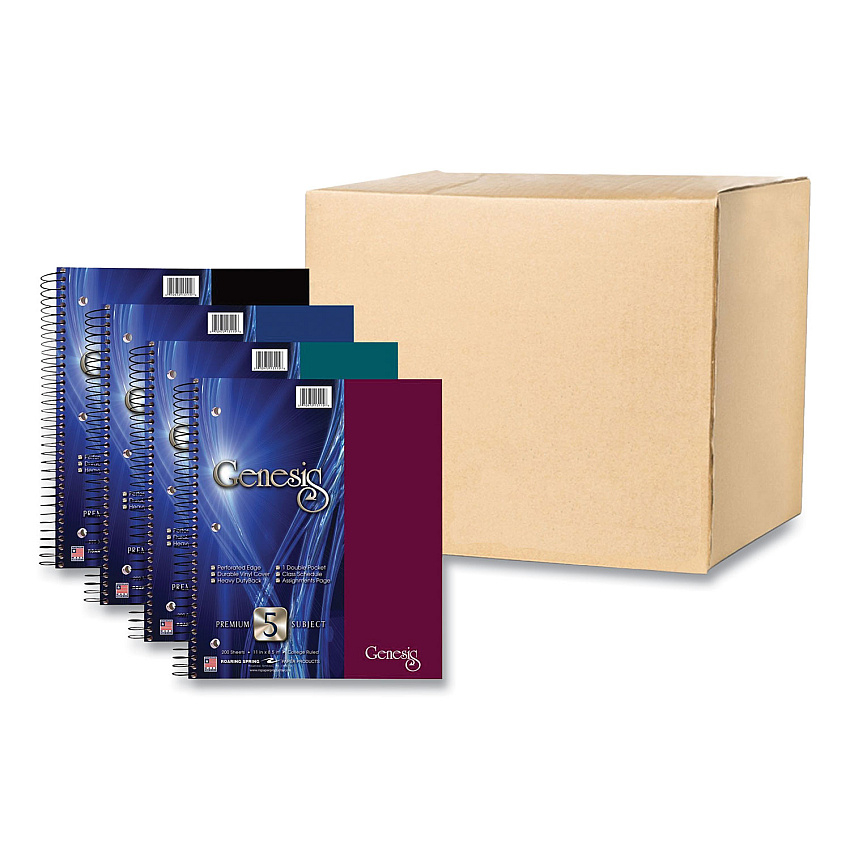 Roaring Spring Genesis Notebook, 5-Subject, Medium/College Rule, Randomly Assorted Cover Color, (200) 11 x 9 Sheets, 12/Carton (ROA13115CS)