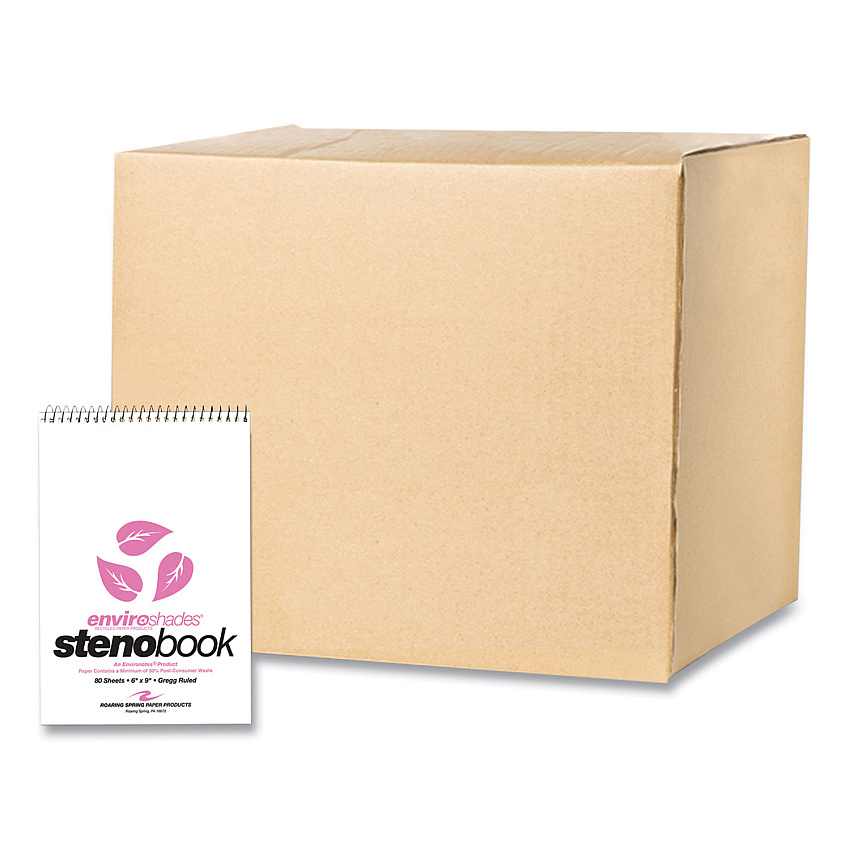 Roaring Spring EnviroShades Steno Pad, Gregg Rule, White Cover, 80 Pink 6 x 9 Sheets, 24 Pads/Carton (ROA12254CS)