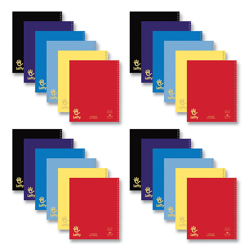 Roaring Spring Lefty Notebook, 1-Subject, Wide/Legal Rule, Assorted Cover Colors, (100) 10.5 x 8.5 Sheets, 24/Carton (ROA13505CS)