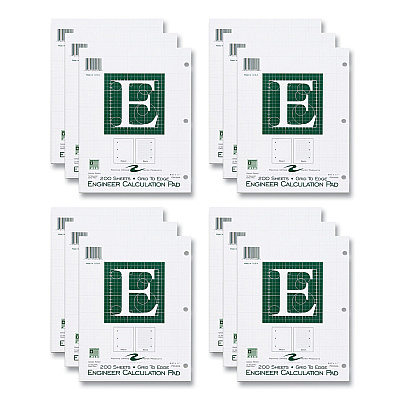 Roaring Spring Engineer Pad, (1.25" Margin), Quad Rule (5 sq/in, 1 sq/in), 200 Light Green 8.5 x 11 Sheets/Pad, 12/Carton (ROA95589CS)