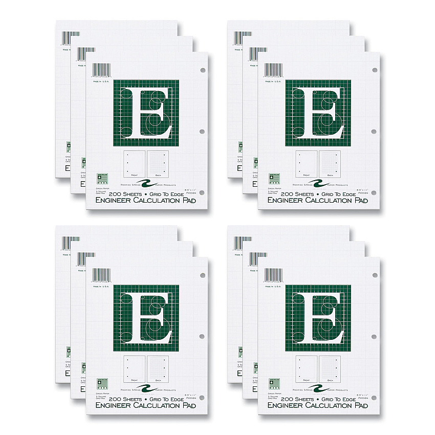 Roaring Spring Engineer Pad, (1.25" Margin), Quad Rule (5 sq/in, 1 sq/in), 200 Light Green 8.5 x 11 Sheets/Pad, 12/Carton (ROA95589CS)