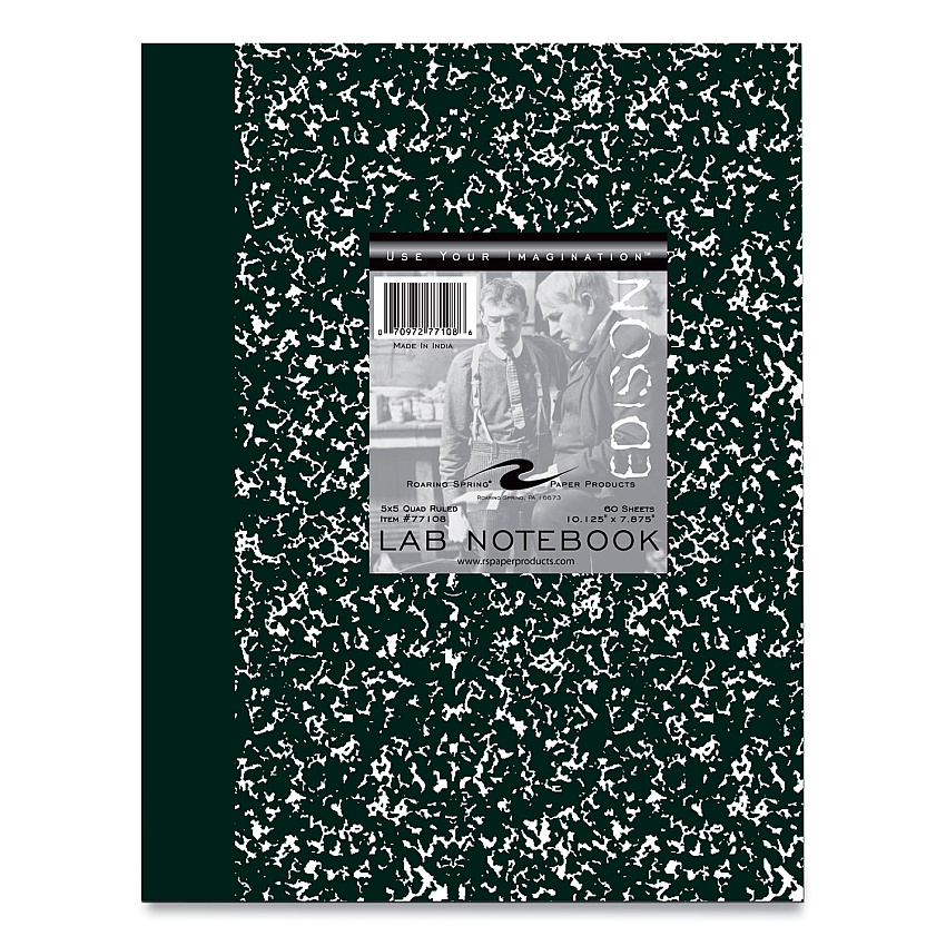 Roaring Spring Lab and Science Notebook, Quadrille Rule (5 sq in), Green Marble Cover, (60) 10.13 x 7.88 Sheets, 24/Carton (ROA77108CS)