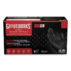 GloveWorks by AMMEX Heavy-Duty Industrial Nitrile Gloves, Powder-Free, 6 mil, Medium, Black, 100 Gloves/Box, 10 Boxes/Carton (AXCGWBN44100)