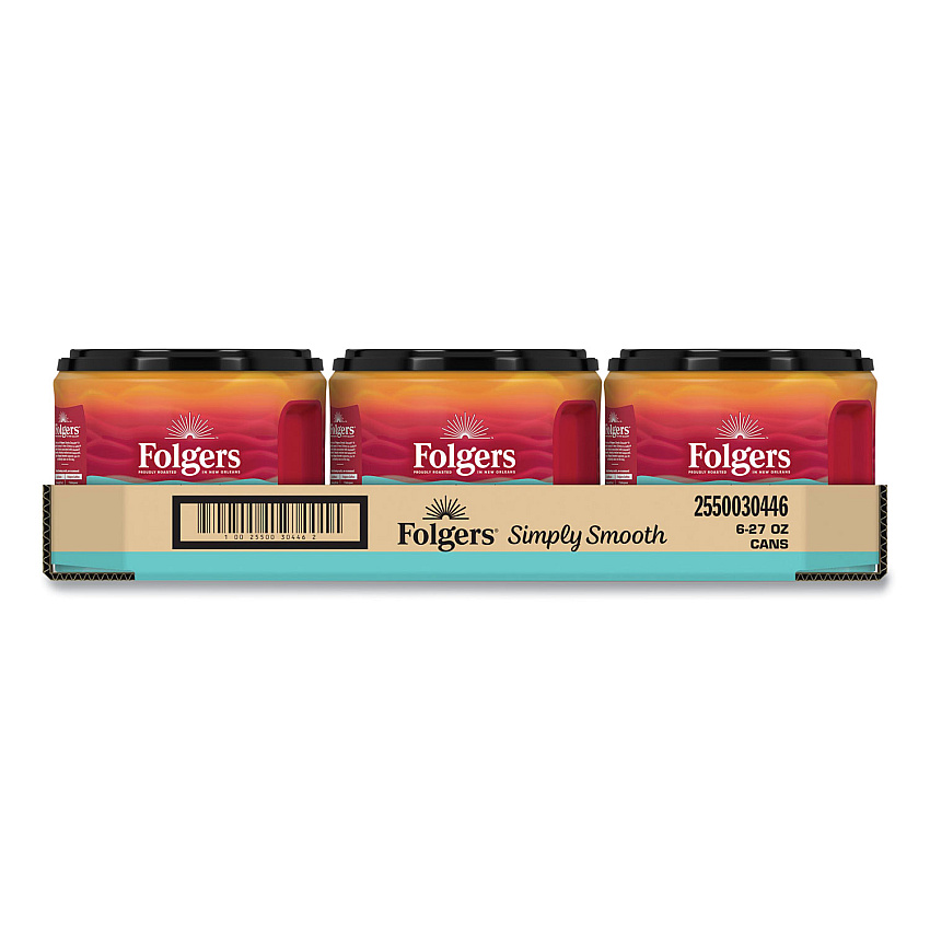 Folgers Simply Smooth Ground Coffee, Gentle On Your Stomach, 27 oz Canister, 6/Carton (FOL30446CT)