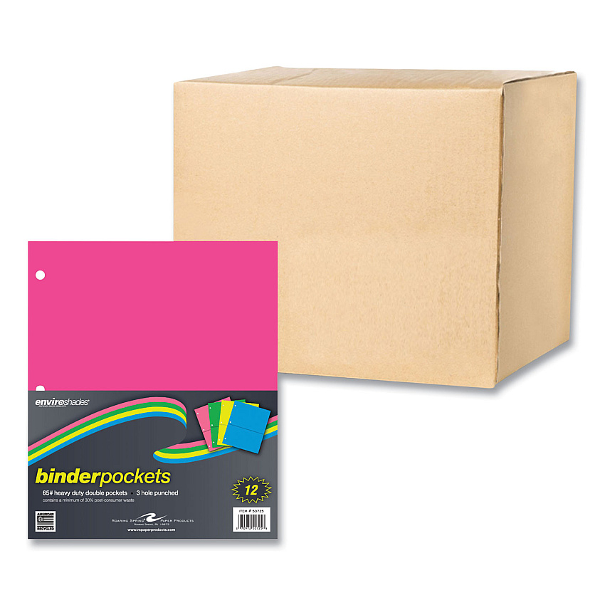 Roaring Spring Binder Pocket, 9 w x 11 h, Assorted Colors, 144/Carton (ROA50725CS)