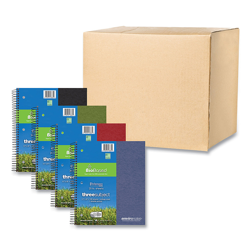 Roaring Spring Earthtones BioBased 3 Subject Notebook, Medium/College Rule, Randomly Assorted Covers, (120) 11 x 9 Sheets, 24/Carton (ROA13365CS)