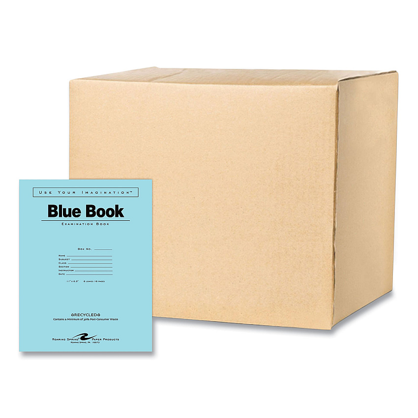 Roaring Spring Recycled Exam Book, Wide/Legal Rule, Blue Cover, (8) 11 x 8.5 Sheets, 500/Carton (ROA77609CS)