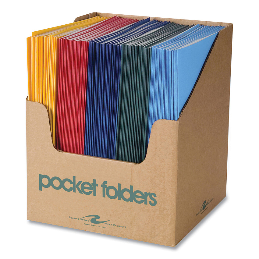 Roaring Spring Pocket Folder, 0.5" Capacity, 11 x 8.5, Assorted Colors, 100/Carton (ROA50200CS)
