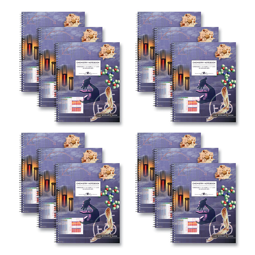 Roaring Spring Lab/Science Carbonless Notebook, Quad Rule (4 sq/in), Multicolor Cover, (100) 11x8.5 Sheets, 12/Carton (ROA77650CS)
