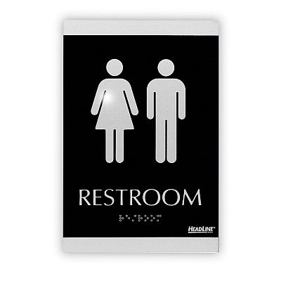 Headline Sign Century Series Office Sign, Men/Women Restroom, 6 x 9, Black/Silver (USS4249)