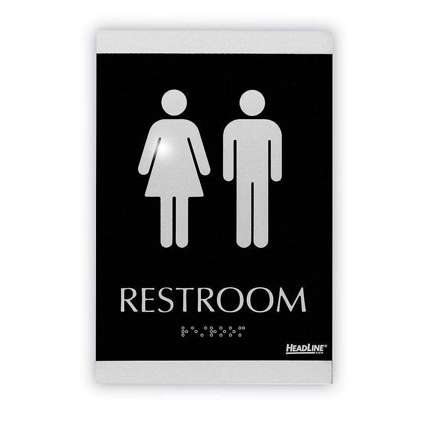 Headline Sign Century Series Office Sign, Men/Women Restroom, 6 x 9, Black/Silver (USS4249)