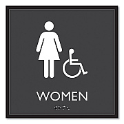 Headline Sign ADA Sign, Women Accessible, Plastic, 8 x8, Clear/White (USS66913)
