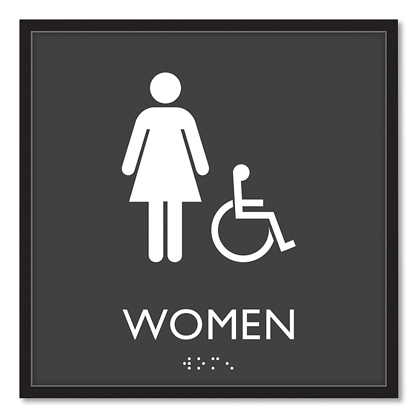 Headline Sign ADA Sign, Women Accessible, Plastic, 8 x8, Clear/White (USS66913)
