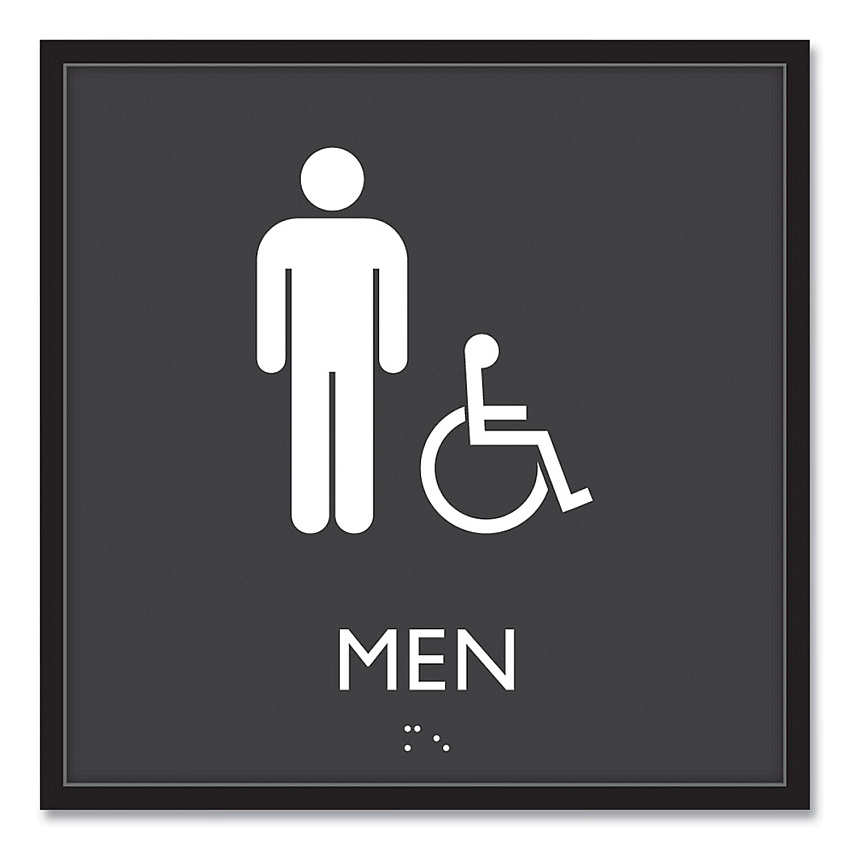 Headline Sign ADA Sign, Men Accessible, Plastic, 8 x 8, Clear/White (USS66915)